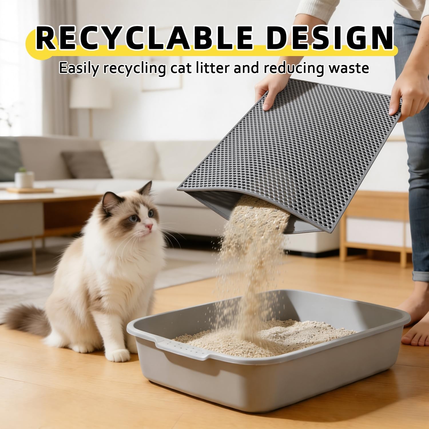 Cat Litter Mat, 15"X24" Small Double Layer Litter Trapping Mat, Waterproof/Urineproof, Easy to Clean Kitty Litter Mats for Floor, Scatter Control (Grey-1Pack)