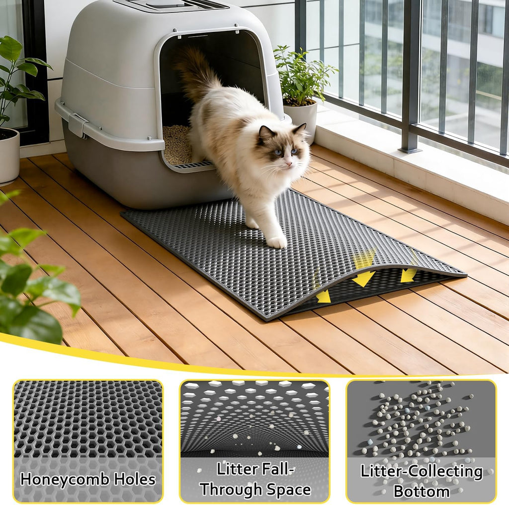 Cat Litter Mat, 15"X24" Small Double Layer Litter Trapping Mat, Waterproof/Urineproof, Easy to Clean Kitty Litter Mats for Floor, Scatter Control (Grey-1Pack)