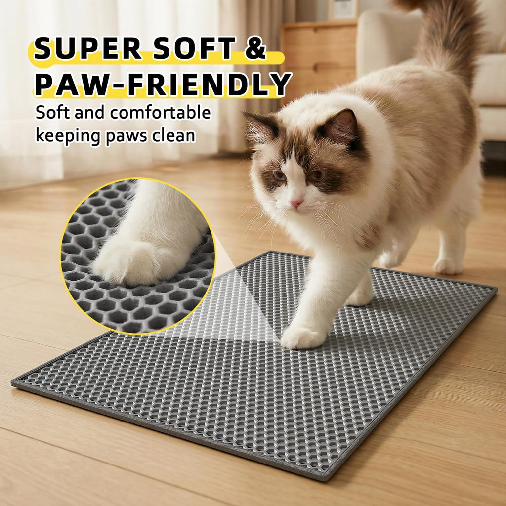 Cat Litter Mat, 15"X24" Small Double Layer Litter Trapping Mat, Waterproof/Urineproof, Easy to Clean Kitty Litter Mats for Floor, Scatter Control (Grey-1Pack)
