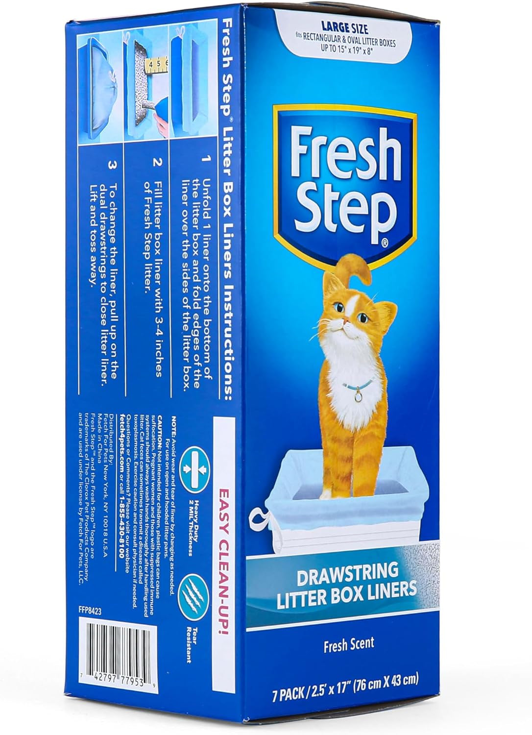 Drawstring Cat Litter Box Liners, Scented Heavy Duty Kitty Litter Bags for Large Oval or Rectangle Pans, Helps Contain Odor and Mess, Easy Lift Out Cleanup, 2.5 Ft X 17 In, 7 Count