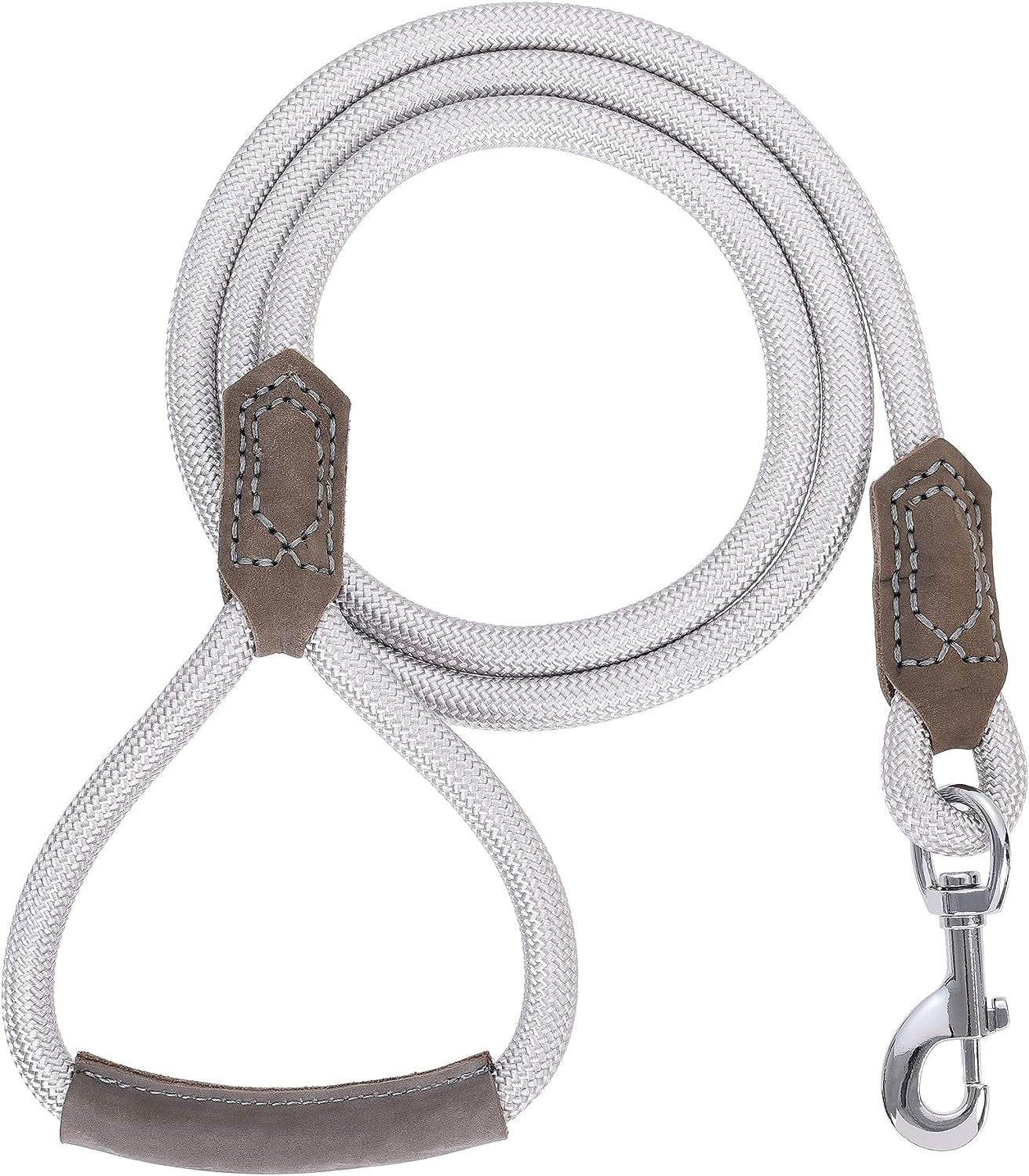 Dog Leash with Genuine Leather Handle, 6 FT/5 FT/4 FT | Leather Grip Rope Leash, Heavy Duty 360° Swivel Metal Clasp, for Small Medium & Large Dogs