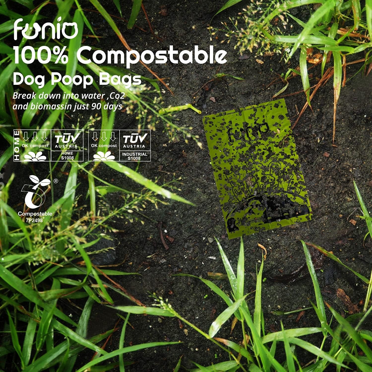 Dog Poop Bag Biodegradable,100% Compostable Vegetable Based Corn Starch Poop Bags,Certified Compostable Dog Poo Bags