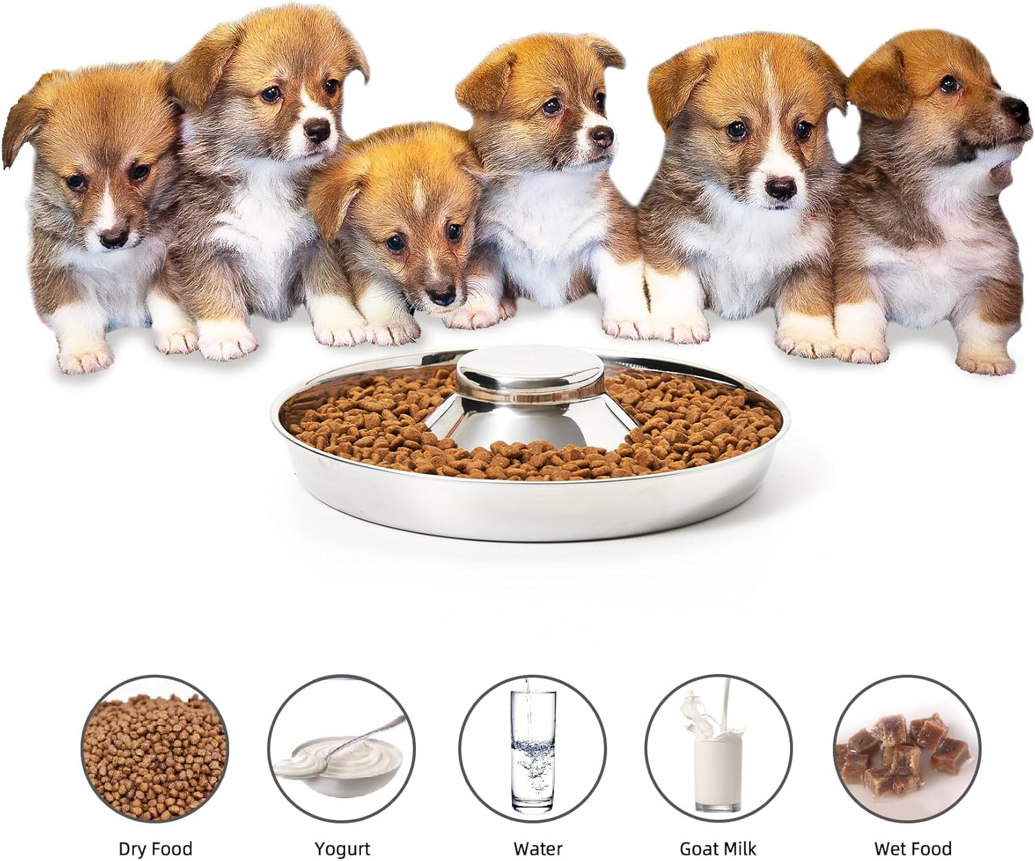 2 Pack Stainless Steel Puppy Bowls, Dog Feeding Bowl | Mush Feeder for Litters, Shallow Weaning for Food and Water, Multiple Dishes