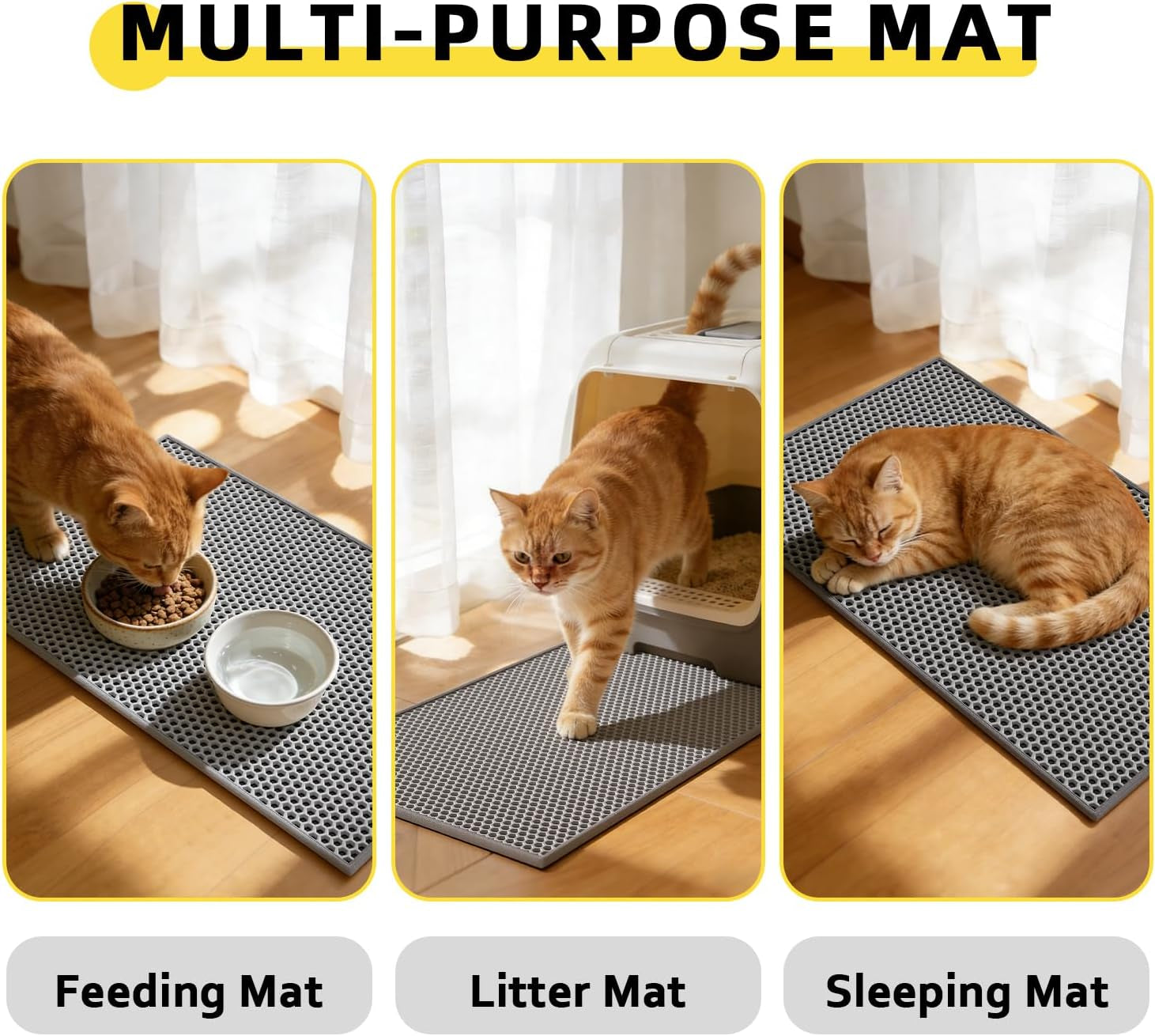 Cat Litter Mat, 15"X24" Small Double Layer Litter Trapping Mat, Waterproof/Urineproof, Easy to Clean Kitty Litter Mats for Floor, Scatter Control (Grey-1Pack)