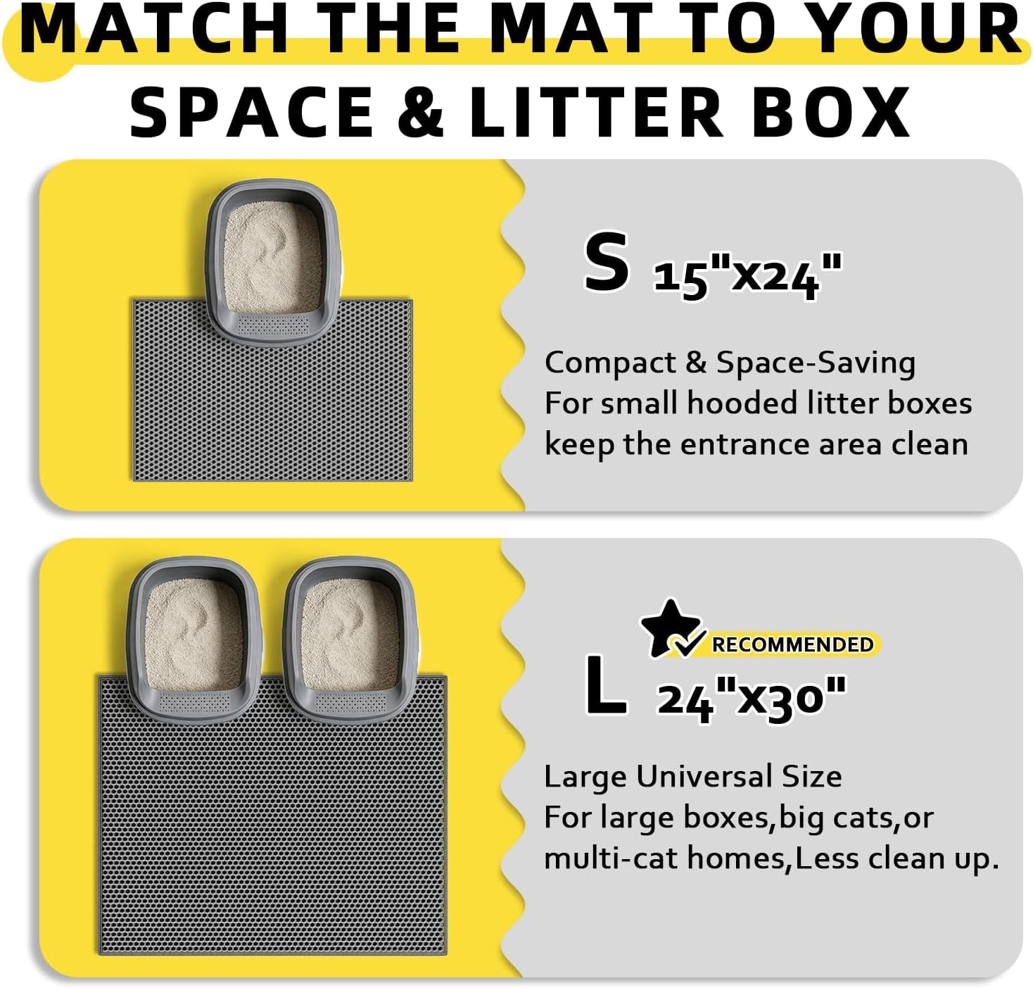 Cat Litter Mat, 15"X24" Small Double Layer Litter Trapping Mat, Waterproof/Urineproof, Easy to Clean Kitty Litter Mats for Floor, Scatter Control (Grey-1Pack)
