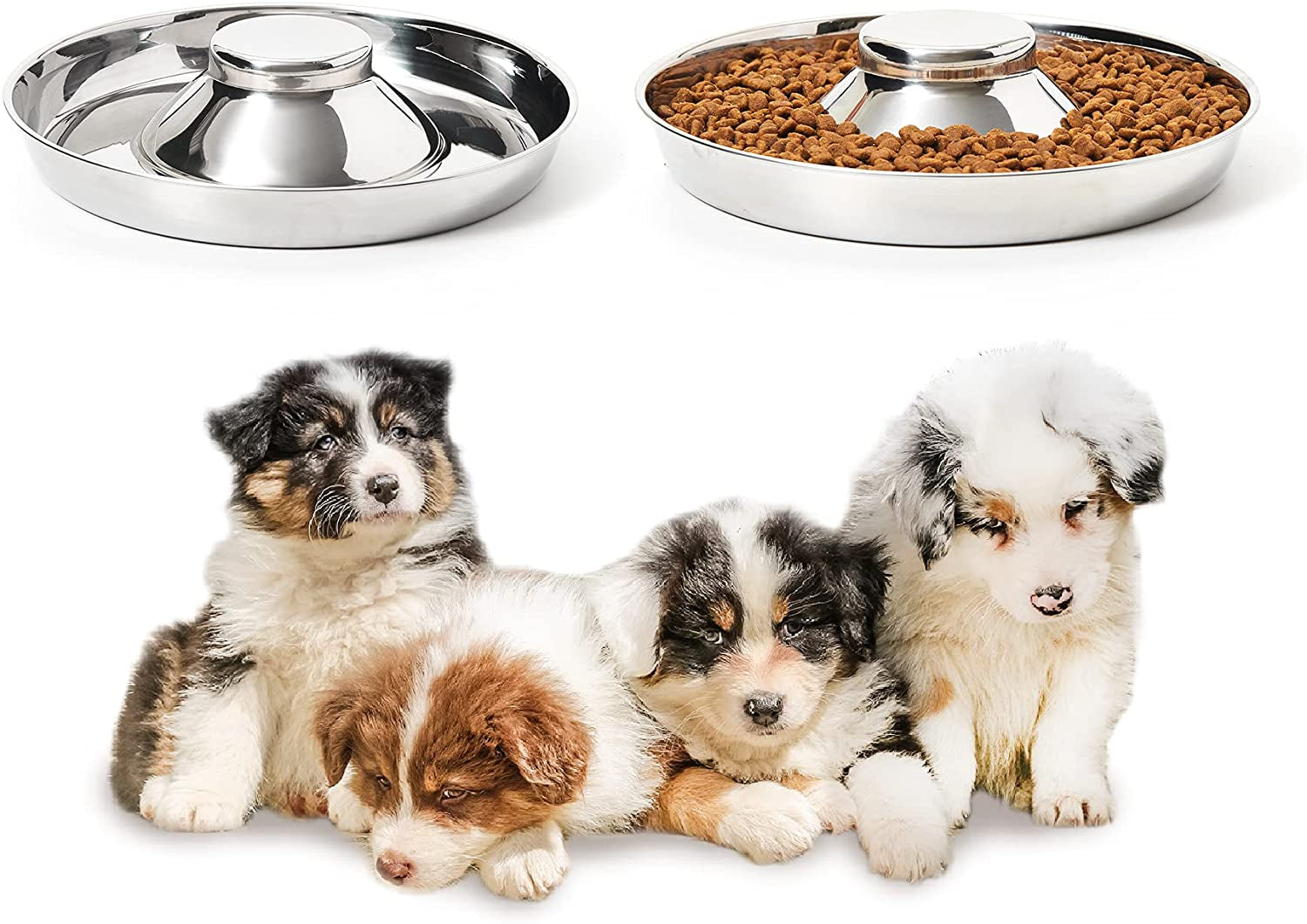 2 Pack Stainless Steel Puppy Bowls, Dog Feeding Bowl | Mush Feeder for Litters, Shallow Weaning for Food and Water, Multiple Dishes