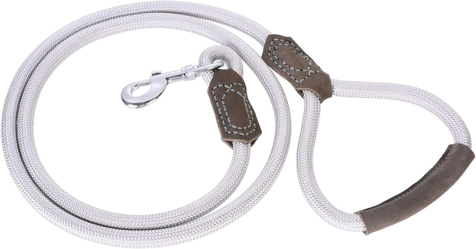 Dog Leash with Genuine Leather Handle, 6 FT/5 FT/4 FT | Leather Grip Rope Leash, Heavy Duty 360° Swivel Metal Clasp, for Small Medium & Large Dogs