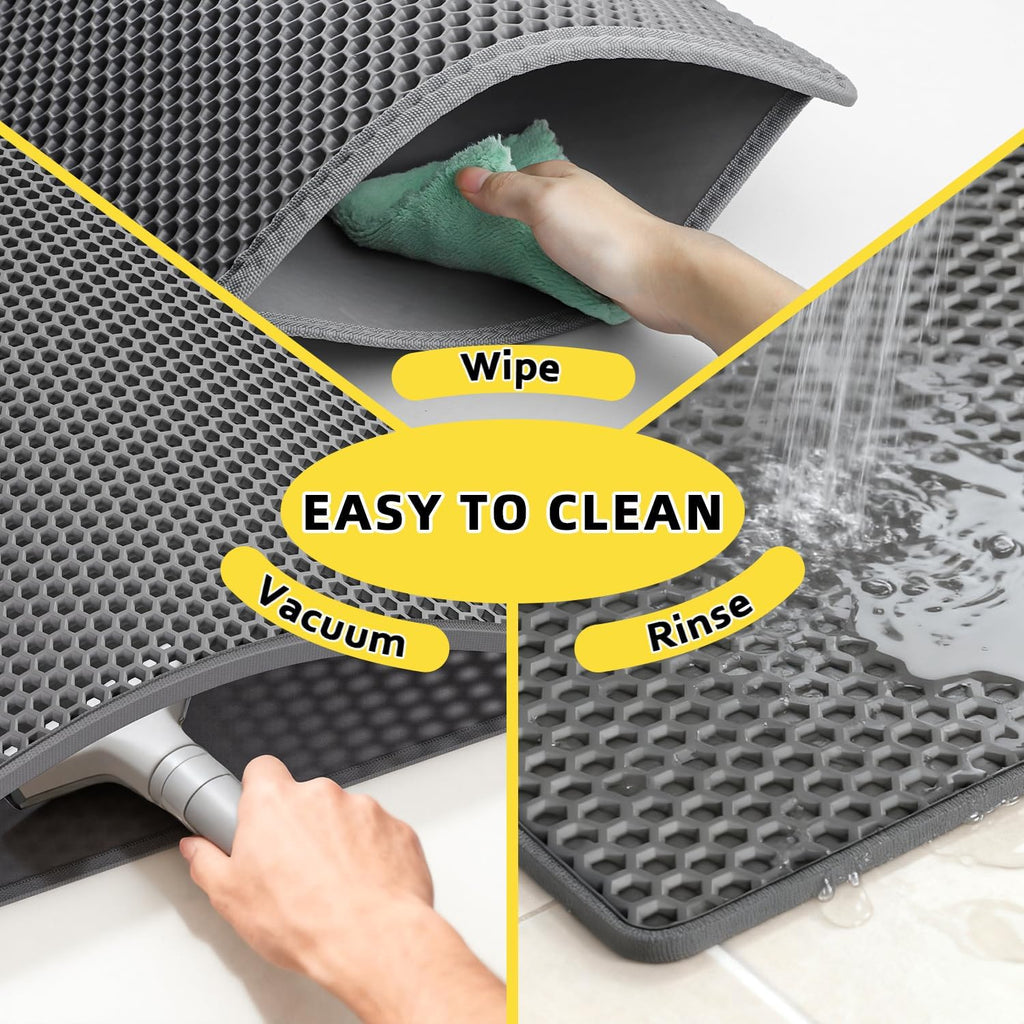 Cat Litter Mat, 15"X24" Small Double Layer Litter Trapping Mat, Waterproof/Urineproof, Easy to Clean Kitty Litter Mats for Floor, Scatter Control (Grey-1Pack)