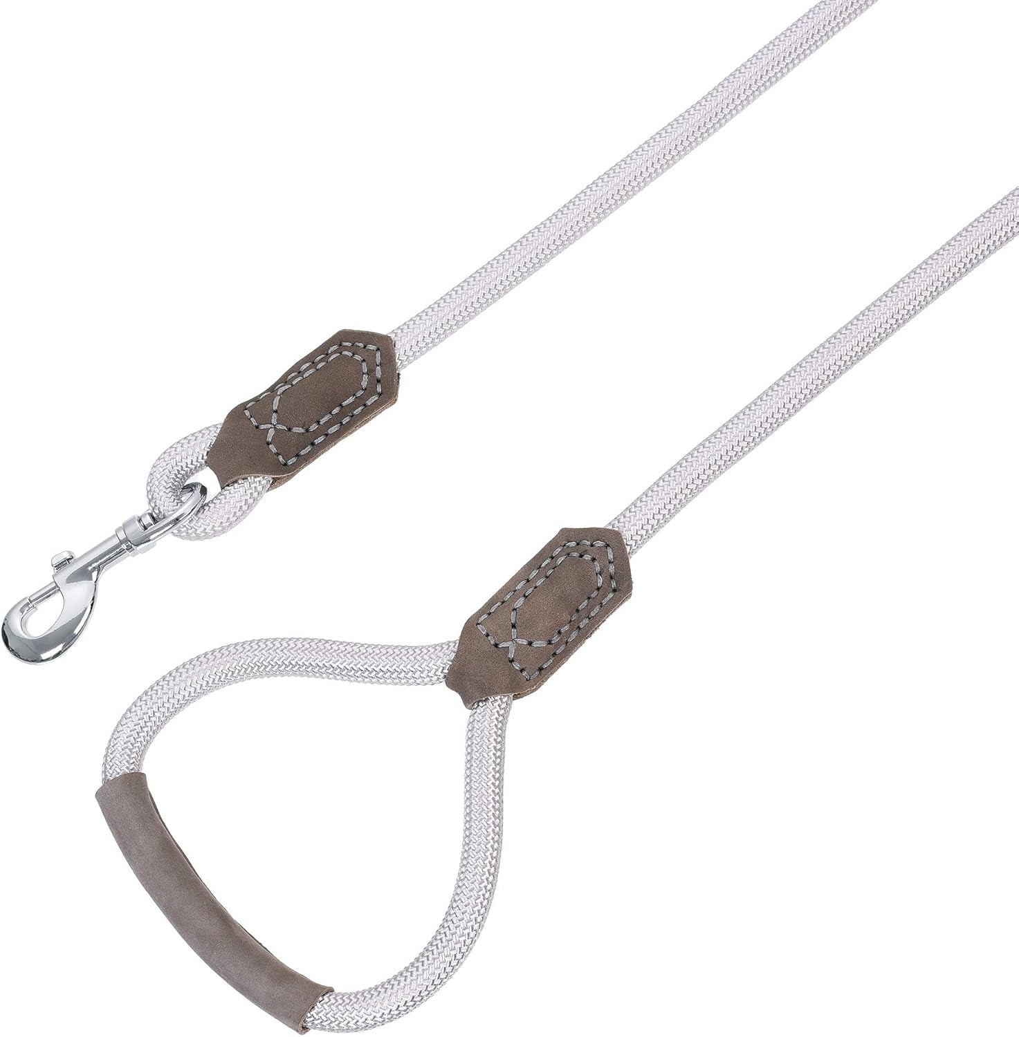 Dog Leash with Genuine Leather Handle, 6 FT/5 FT/4 FT | Leather Grip Rope Leash, Heavy Duty 360° Swivel Metal Clasp, for Small Medium & Large Dogs