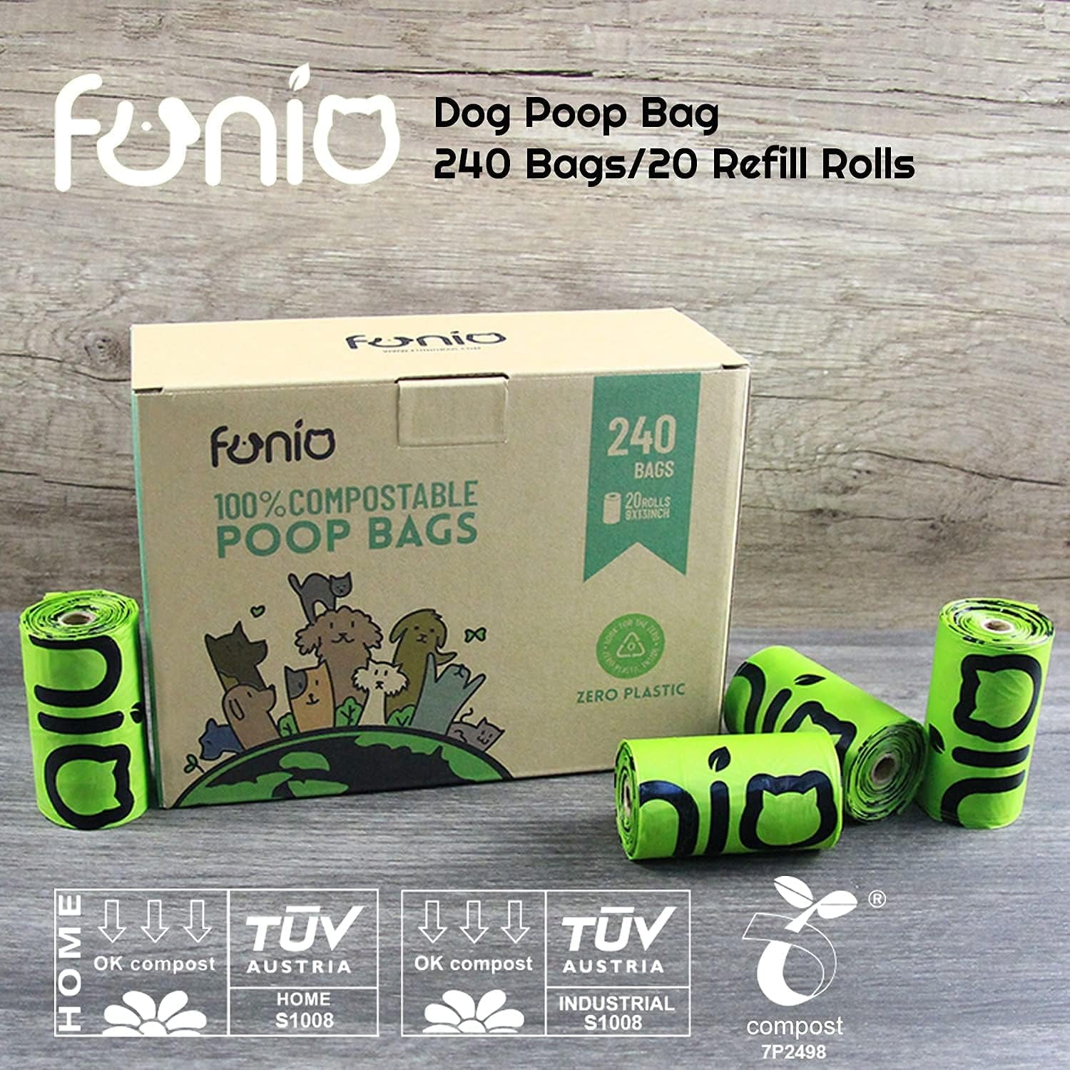 Dog Poop Bag Biodegradable,100% Compostable Vegetable Based Corn Starch Poop Bags,Certified Compostable Dog Poo Bags