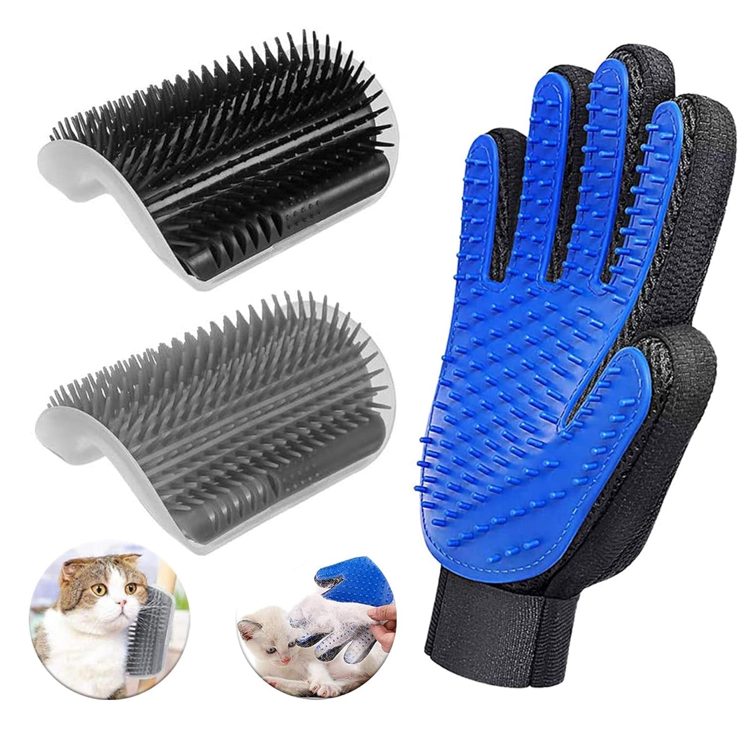 Dbuy 3 Pack Cat Grooming Set - Self Groomer Massage Combs with Catnip, Mitts Brush Gloves for Short and Long Fur, Hair Remover Tool