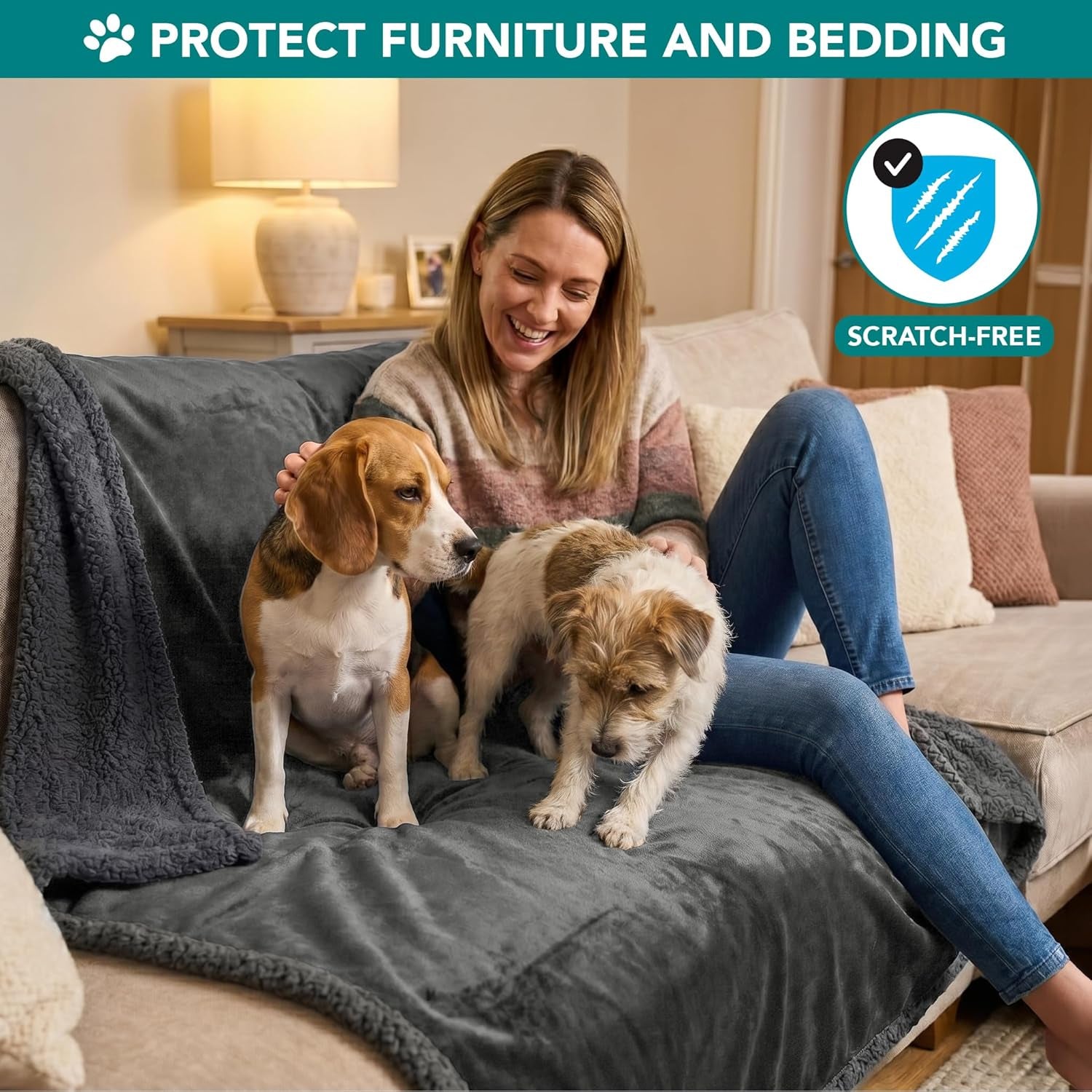 Dog Blanket for Medium Large Dogs and Pets, Soft Sherpa Fleece Pet Blanket Throw Cats Puppies, Reversible Plush Couch Cover Protector Sofa Bed Car Seat, Machine Washable, 80X60, Solid Dark Gray