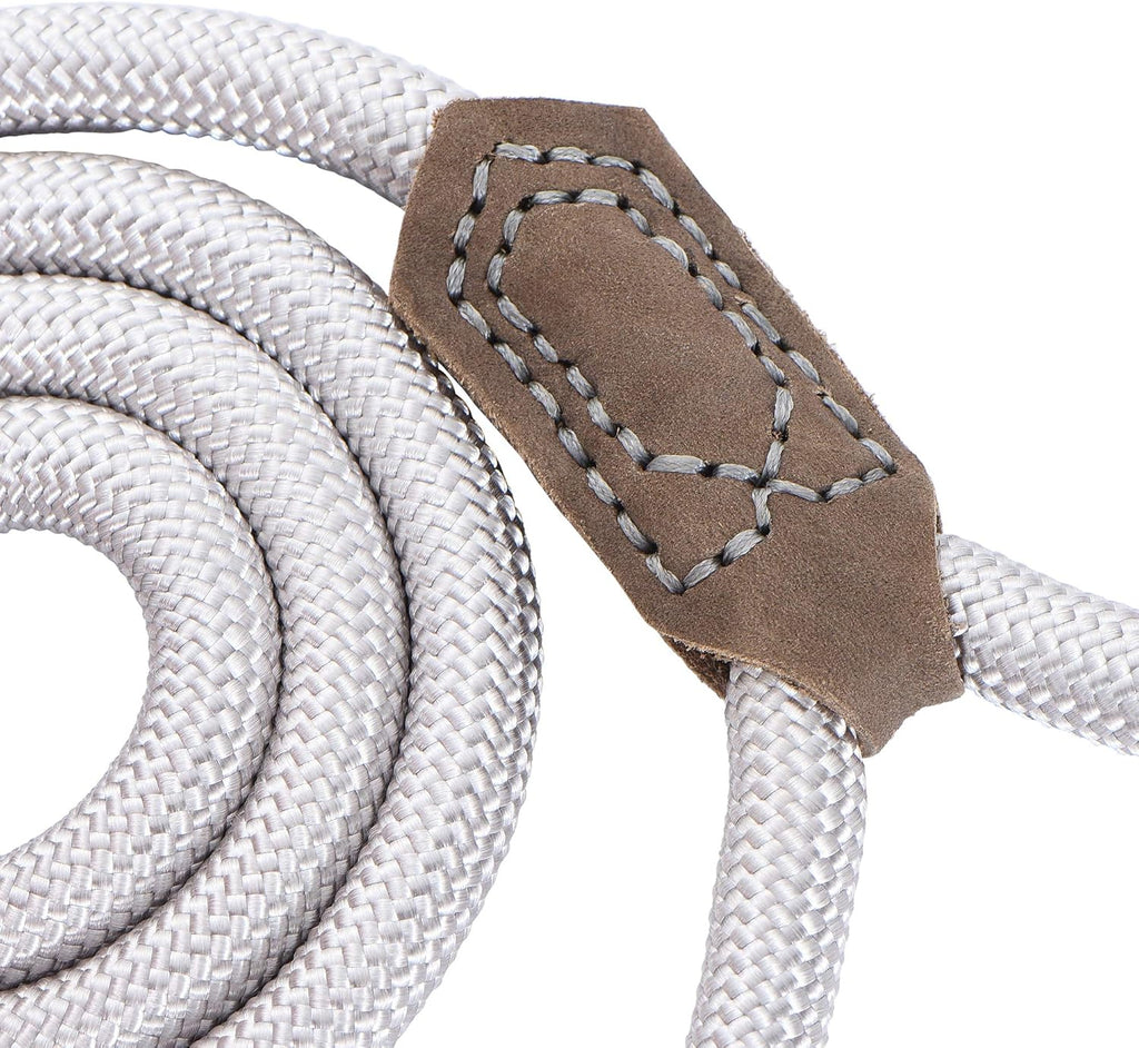 Dog Leash with Genuine Leather Handle, 6 FT/5 FT/4 FT | Leather Grip Rope Leash, Heavy Duty 360° Swivel Metal Clasp, for Small Medium & Large Dogs