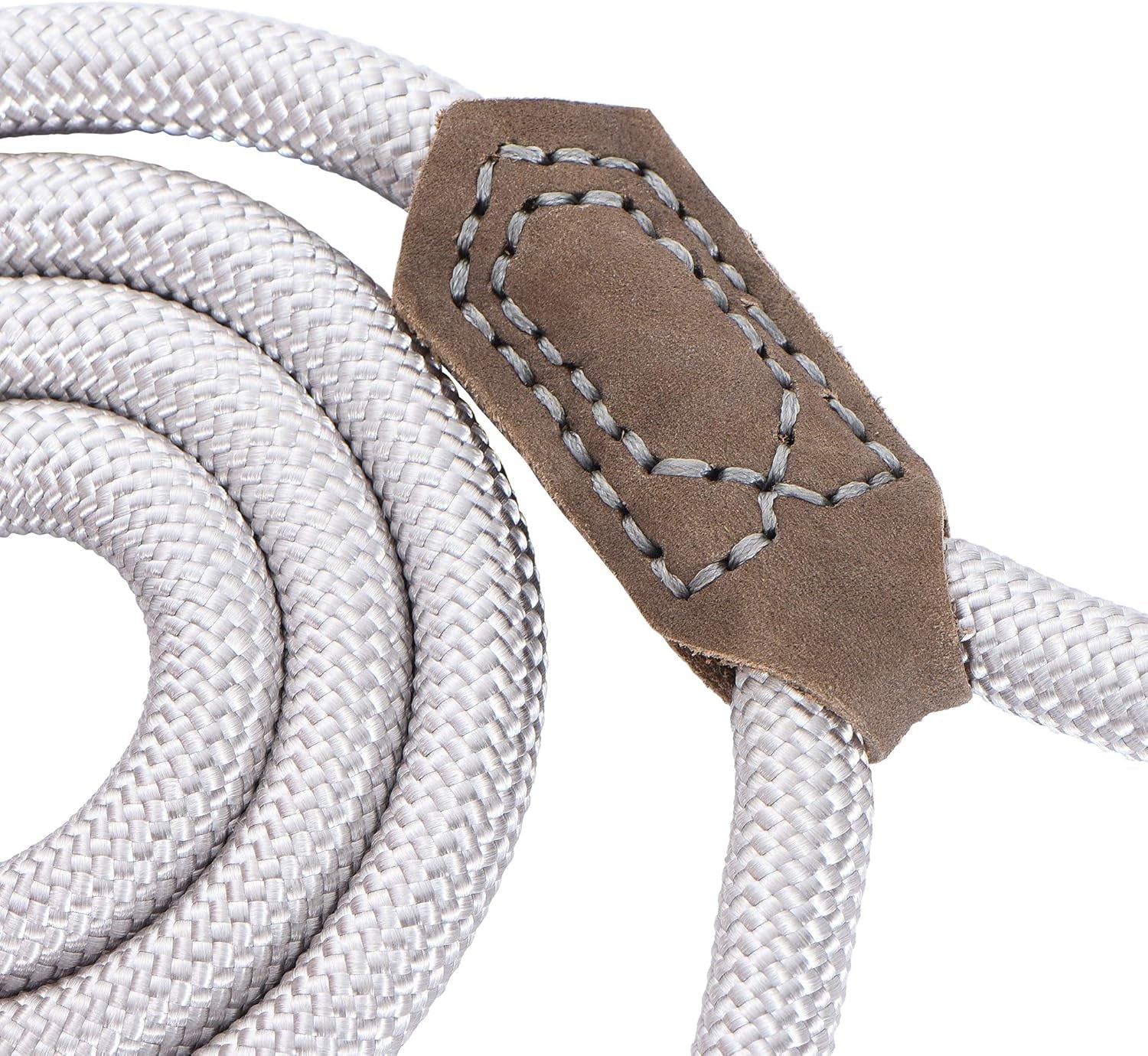 Dog Leash with Genuine Leather Handle, 6 FT/5 FT/4 FT | Leather Grip Rope Leash, Heavy Duty 360° Swivel Metal Clasp, for Small Medium & Large Dogs