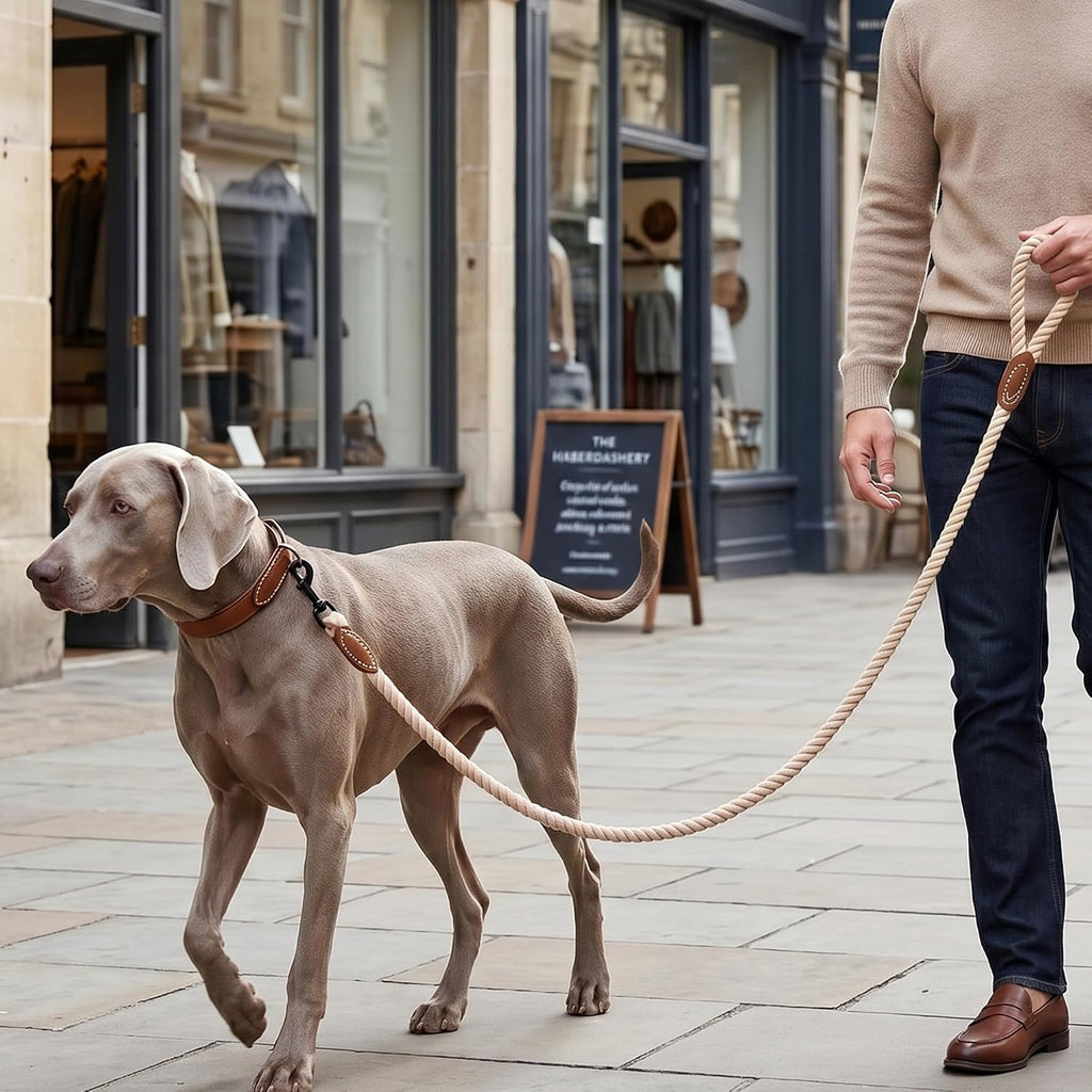 Dog Leash, Braided Cotton Rope Leashes with Leather Tip - Heavy Duty Metal Clasp, 6FT, 1/2" Thick - Wedding, Walking & Training Leash for Small Medium Large Dogs (Light Brown)