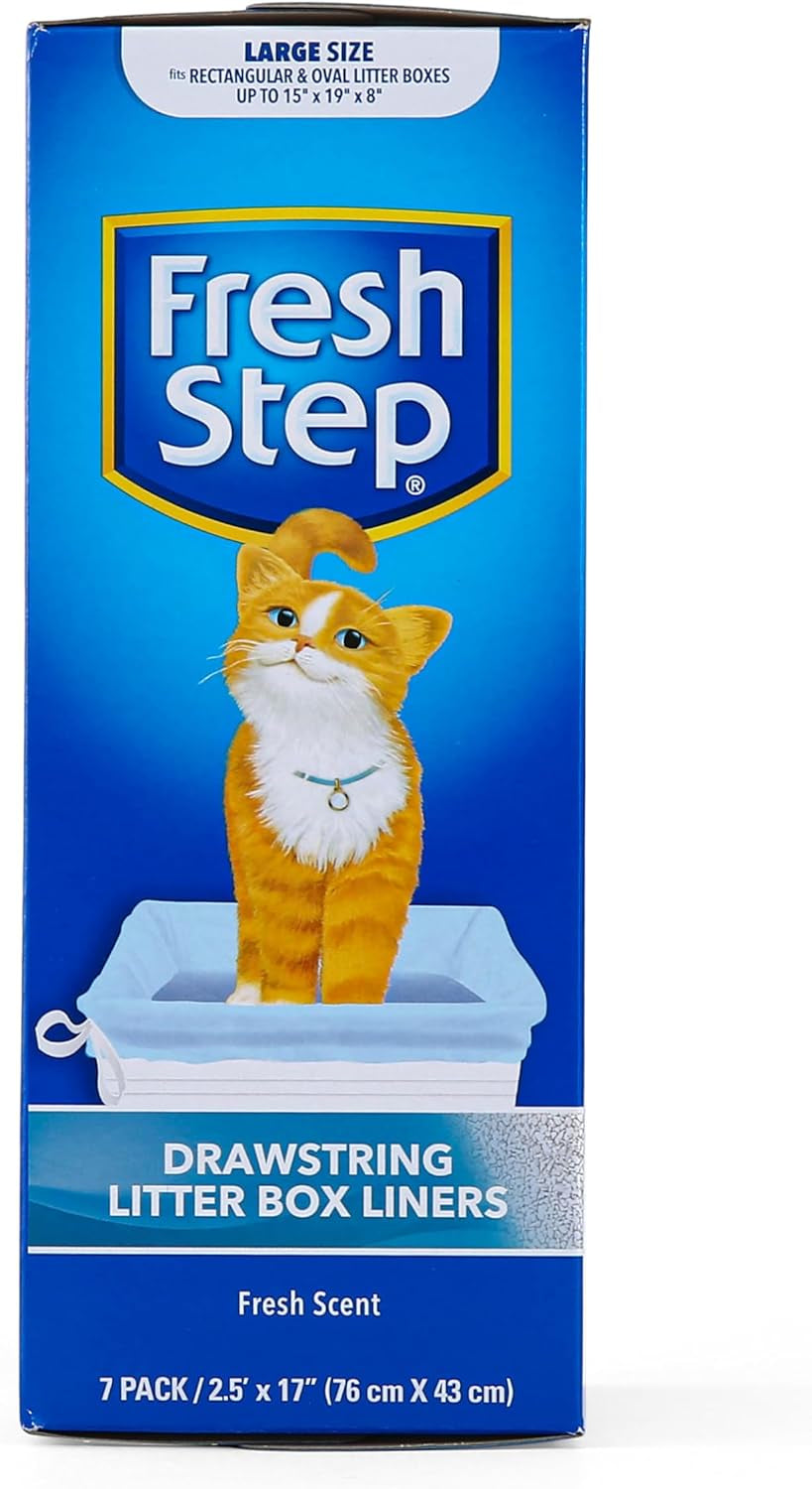 Drawstring Cat Litter Box Liners, Scented Heavy Duty Kitty Litter Bags for Large Oval or Rectangle Pans, Helps Contain Odor and Mess, Easy Lift Out Cleanup, 2.5 Ft X 17 In, 7 Count