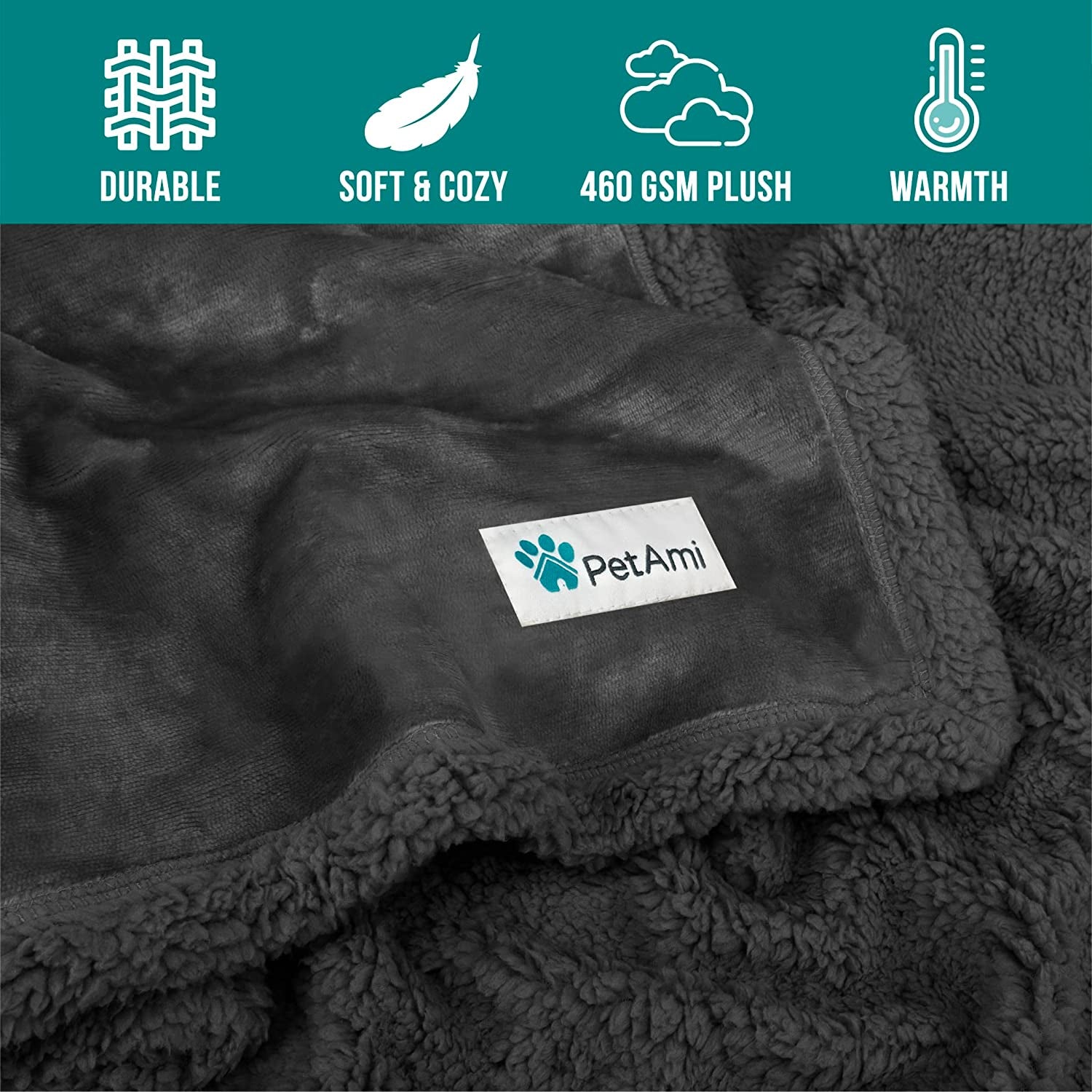 Dog Blanket for Medium Large Dogs and Pets, Soft Sherpa Fleece Pet Blanket Throw Cats Puppies, Reversible Plush Couch Cover Protector Sofa Bed Car Seat, Machine Washable, 80X60, Solid Dark Gray