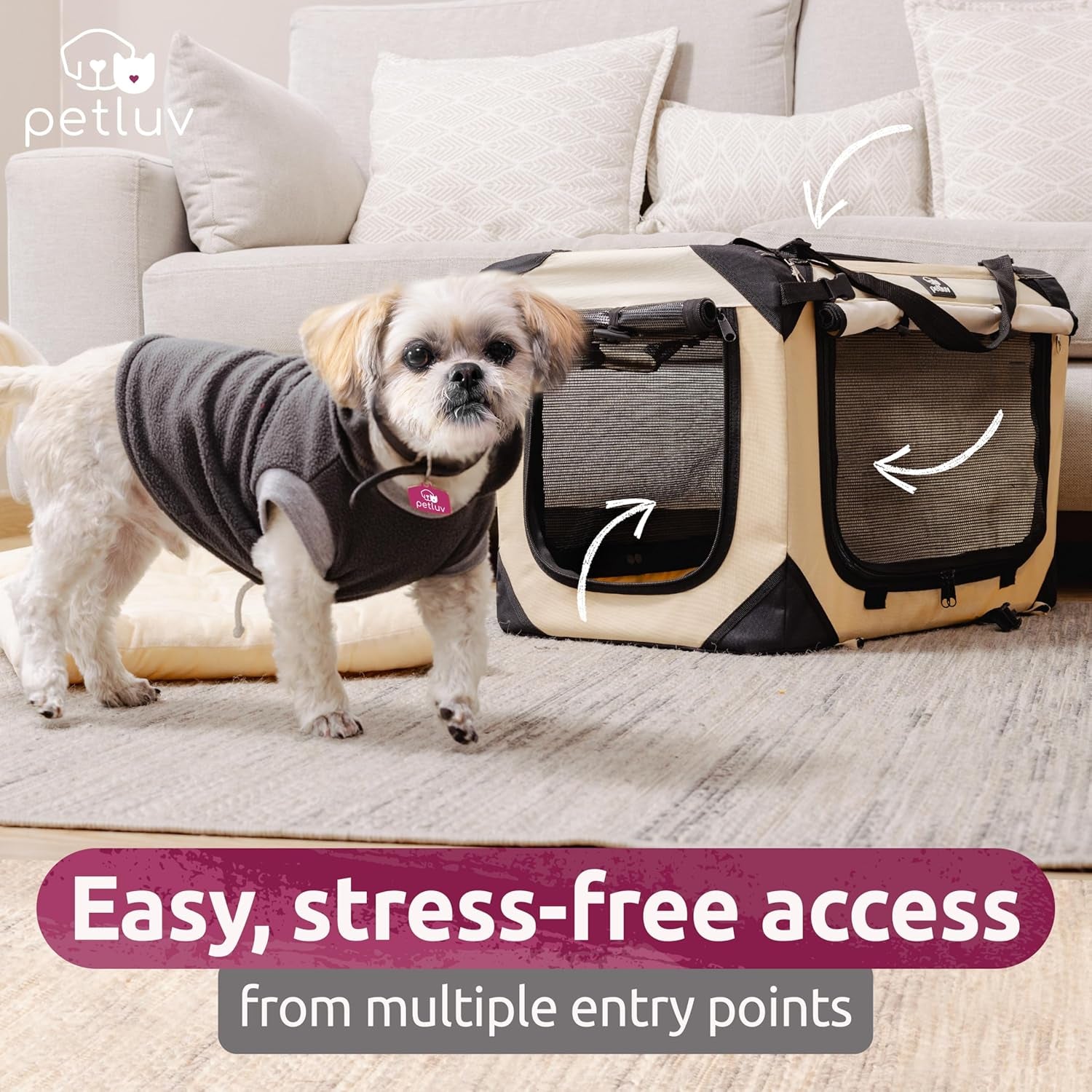 Cat & Dog Pet Carrier, Soft-Sided, Large 24"X16"X16", Fits Large Cat, 2 Cats, or Medium Dog Comfortably, Great for Travel & Vet Visits, Privacy Windows, Removable Bed, Locking Zippers, Foldable